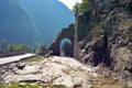 Donnas, Aosta, Aosta Valley,.07-18-2022-The ancient Roman route named Via delle Gallie and its Arch Royalty Free Stock Photo