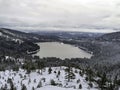 Donner Lake California as seen from the West in winter with fresh snow.
