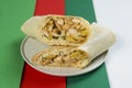 Donner Street food rolled in thin lavash bread. Wrapped gyros Royalty Free Stock Photo