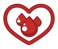 Donor center isolated icon, heart and blood drops