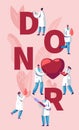 Donor Concept. Male, Female Doctors Characters in Medical Uniform. Blood Donation Laboratory, Healthcare, Charity, World Donor Day