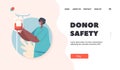 Donor Safety Landing Page Template. Blood Bank, Donation and Transfusion. Female Character in Uniform with Donor Blood Royalty Free Stock Photo