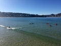 Donostia-San Sebastian, Basque Country, City, Spain. The beach of La Concha from the pier, panoramic view