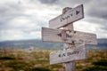 dont be a bully text engraved on old wooden signpost outdoors in nature.