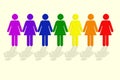 Dont be scared to show the world your true colors. Illustration of rainbow colored women standing together in a row