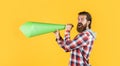 Dont be silent. vote. urge the public. Do not be afraid to express your opinion. free man shouting into megaphone Royalty Free Stock Photo