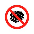 Dont handshake contact icon. Hand shake prohibited coronavirus dirty stop sign