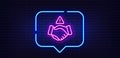 Dont handshake line icon. Hand touch warning sign. Neon light speech bubble. Vector