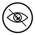 Dont look vector icon, crossed out eye illustration. simple icon. White icon