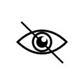 Dont look vector icon, crossed out eye illustration. simple icon. White icon