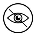 Dont look vector icon, crossed out eye illustration. simple icon. White icon