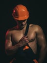 Dont mess with the rest, trust the best. Construction worker or builder. Handsome worker or workman. Muscular man wear Royalty Free Stock Photo