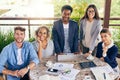 We dont need a boardroom to have productive discussions. Portrait of a group of businesspeople having a meeting outdoors Royalty Free Stock Photo