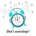 Dont oversleep. Cartoon jumping crazy alarm clock. Vector illustration