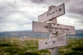 dont overthink it text engraved on old wooden signpost outdoors in nature Royalty Free Stock Photo