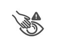 Dont touch eyes icon. Hand warning sign. Vector