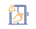 Dont touch lift buttons line icon. Hand warning sign. Vector