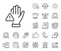 Dont touch line icon. Hand warning sign. Place location, technology and smart speaker. Vector