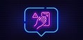 Dont touch phone line icon. Hand warning sign. Neon light speech bubble. Vector