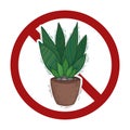 Dont touch the plants. Cartoon succulent plant in prohibition sign. Ban on aloe. Danger of allergies. Houseplant in a pot in Royalty Free Stock Photo