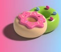 sweet 2 donuts with candies at gradient background