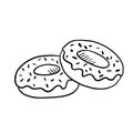 Donut black and white outline icon. Line sweet isolated on white.