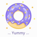 A donut with blueberry glaze. Vector illustration.