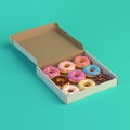 Donut box isolated on mint background 3d-illustration