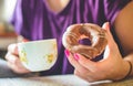 Donut for breakfast Royalty Free Stock Photo