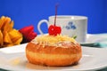 donut cake sprinkled with cheese and honey
