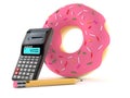 Donut with calculator and pencil