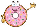Donut Cartoon Mascot Character With Sprinkles Waving