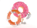 Donut character holding life buoy Royalty Free Stock Photo