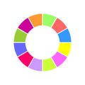 Donut chart. Colorful circle diagram divided in 12 equal parts. Infographic wheel icon. Round shape cut into twelve