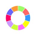 Donut chart. Colorful circle diagram divided into 10 parts. Infographic wheel icon. Round shape cut in ten equal