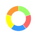 Donut chart. Colorful circle diagram segmented in 5 sections. Infographic wheel icon. Round shape cut in five equal