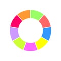 Donut chart segmented into 9 equal parts. Colorful circle diagram. Infographic wheel icon. Round shape cut in nine