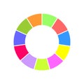 Donut chart segmented into 11 sections. Colorful circle diagram. Infographic wheel icon. Round shape cut in eleven equal