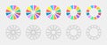Donut charts set. Infographic wheels divided in 12 multicolored and graphic sections. Circle diagrams or loading bars