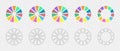 Donut charts set. Infographic wheels divided in 11 multicolored and graphic sections. Circle diagrams or loading bars