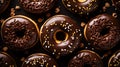 Donut with chocolate glaze background. Round american chocolate doughnuts. Generative AI