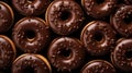 Donut with chocolate glaze background. Round american chocolate doughnuts. Generative AI