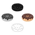 Donut with chocolate glaze icon in cartoon,black style isolated on white background. Chocolate desserts symbol stock Royalty Free Stock Photo