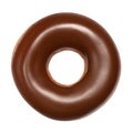 Donut with chocolate glaze isolated on white background. One round American chocolate doughnut. Front View. Top view