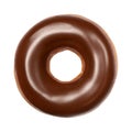 Donut with chocolate glaze isolated on white background. One round American chocolate doughnut. Front View. Top view