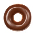 Donut with chocolate glaze isolated on white background. One round American chocolate doughnut. Front View. Top view