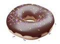 Donut in chocolate glaze with sprinkles isolated on white background. Royalty Free Stock Photo