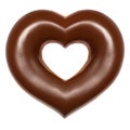 Donut chocolate heart shape front view isolated on white background with clipping path. Donut Valentines day.