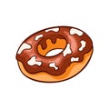 Donut chocolate icon in cartoon. Simple line icon for labels design, restaurant, cafe, bakery menu. Vector illustration