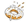 Donut with chocolate sprinkle of doodles on a white background Royalty Free Stock Photo